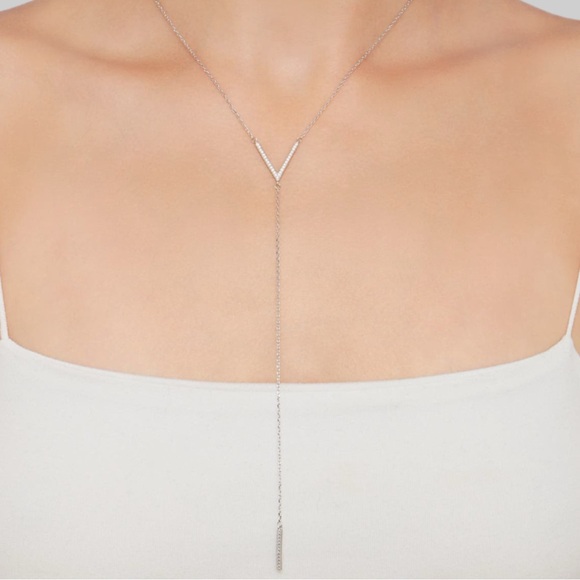 Adornia Jewelry - NEW Adornia Sterling Silver Swarovski Crystal Accented V Necklace